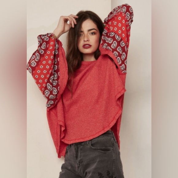 We The Free Tops - We The Free Blossom Thermal Cherry Red Combo Size Medium